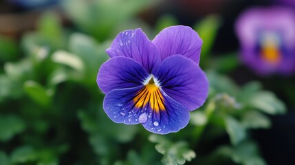 Poster - A macro shot of a tiny water droplet on a violet petal, reflecting the surrounding nature