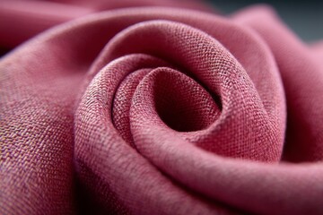 Poster - Close-up of burgundy fabric beautifully folded into a rose shape, showcasing texture and detail in soft lighting setting
