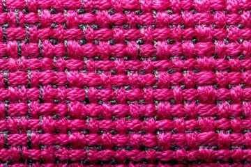 Aufkleber - Bright pink woven fabric showcasing intricate patterns and textures with visible threads in close-up view