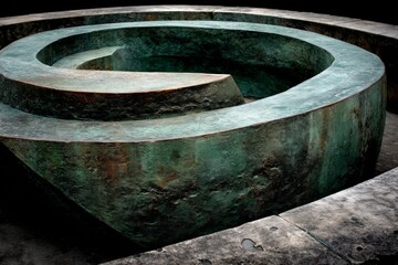 Poster - Sculpture of a spiraling form in a darkened space showcasing unique texture and design at an urban art installation