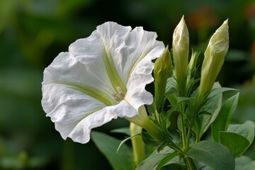 Poster - Beautiful white flower with green accents growing among buds in a garden setting