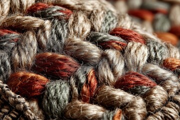 Poster - Intricate weaving of a textured textile showcasing natural fibers in warm tones