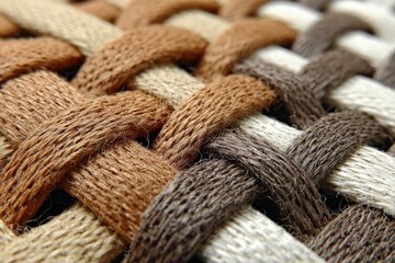 Aufkleber - Textured woven fabric showcasing intricate patterns in natural hues of brown, beige, and cream during daylight