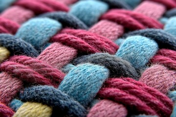 Poster - Colorful woven fabric showcasing intricate textile patterns in close-up view