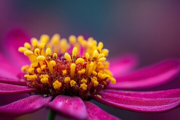 Aufkleber - Close-up view of a vibrant purple flower showcasing intricate yellow stamen during a sunny afternoon in a garden setting