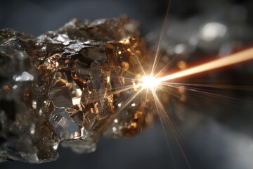 Aufkleber - Close-up view of a laser beam striking transparent crystalline material during experimentation in a lab setting