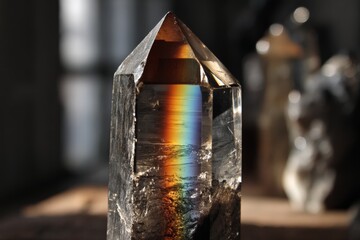 Aufkleber - Stunning iridescent crystal reflecting sunlight in a mineral shop during the afternoon