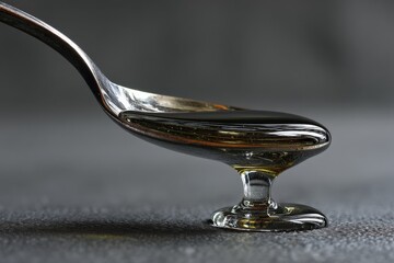 Aufkleber - Liquid honey remains suspended on a spoon showcasing its smooth texture and shine against a dark background