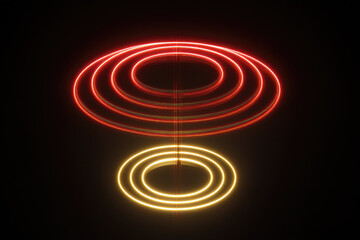 Aufkleber - Glowing red and yellow concentric circles create mesmerizing pattern against dark background, evoking sense of energy and motion. vibrant colors and symmetry captivate viewer