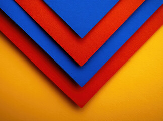 Aufkleber - Colorful layered paper in red, blue, and yellow creates vibrant geometric pattern. overlapping sheets form striking abstract design with sharp angles and bold contrasts