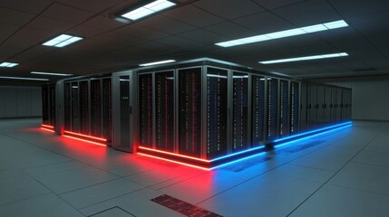 Poster - Server room lit with colored LEDs