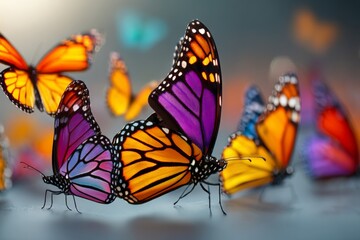 Poster - Butterflies fluttering in vibrant colors during a sunny day in a garden filled with flowers