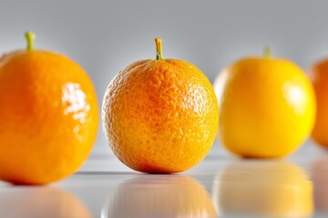 Poster - Bright orange fruits arranged neatly on a white surface, showcasing their vibrant color and natural texture during daylight