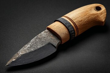 Aufkleber - Craftsmanship displayed in a hand-forged knife with a wooden handle on a dark background