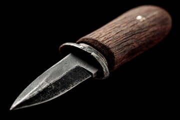 Poster - Craftsmanship displayed through a close-up of a handmade knife featuring a wooden handle and a steel blade