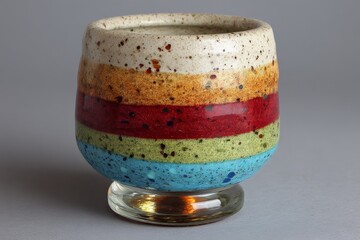 Aufkleber - Colorful ceramic cup with intricate patterns and textures showcased against a neutral backdrop