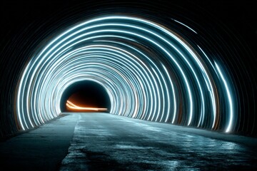 Aufkleber - Bright light trails create a mesmerizing tunnel effect at night on a deserted road
