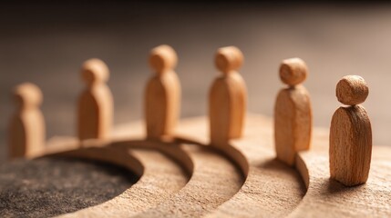 Poster - Group of wooden people depicting leadership adaptability and response to change in a collaborative environment