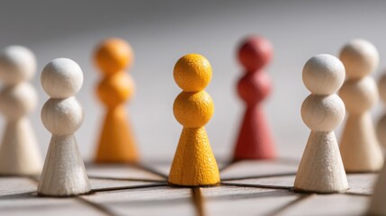 Poster - Group of wooden figures depicting leadership alignment map concept with visual guide for team success