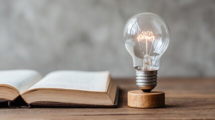 Poster - Illuminated light bulb on open book symbolizing learning culture and insightful knowledge acquisition in education