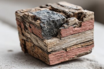 Aufkleber - Unique natural wood and stone block showcasing diverse textures and colors in close-up view