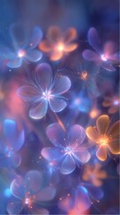 Poster - Abstract floral art featuring bright flowers in shades of blue and orange