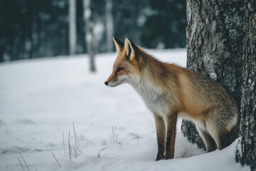 Poster - Fox observing its surroundings in a snowy forest during winter season