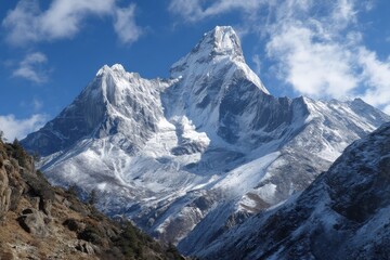 Poster - Majestic snowy mountain peak under a bright blue sky in the Himalayas during midday