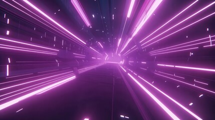 Poster - Vibrant purple neon streaks converge in a futuristic tunnel