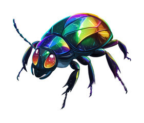 png vibrant rainbow beetle with cosmic glow and iridescent shell