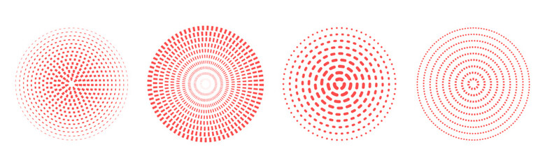 Aufkleber - Set of red sound wave rings with radial lines isolated on transparent background. Vector target icon collection