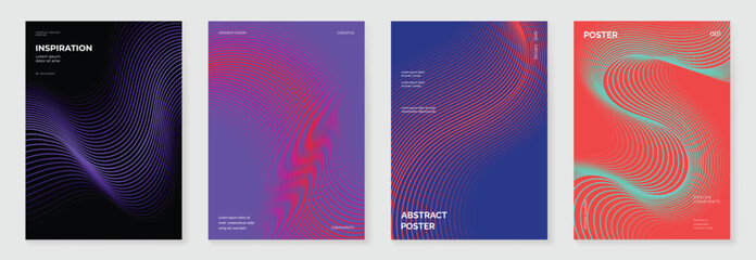 Aufkleber - Modern gradient poster background vector set. Cover template with vibrant perspective geometric prism shapes. Ideal design for social media, cover, banner, flyer.