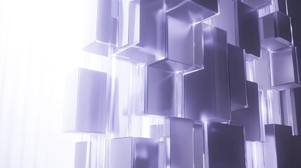 Poster - Abstract digital art featuring overlapping translucent cubes in shades of purple and white, creating a sense of depth and light