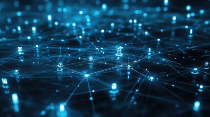 Aufkleber - Abstract network visualization; glowing nodes & connections illustrating data flow & interconnectedness