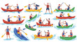 © tere - Colorful canoes and kayaks with people paddling on water summer outdoor activity