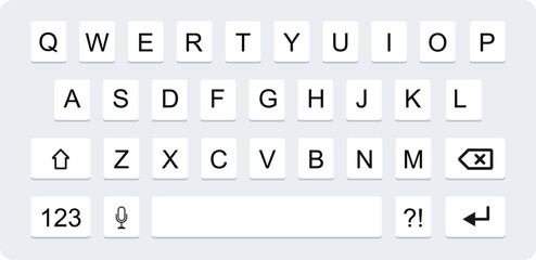 Smartphone keyboard. Mobile phone white and black screen keypad with english qwerty alphabet realistic. Stock Illustration