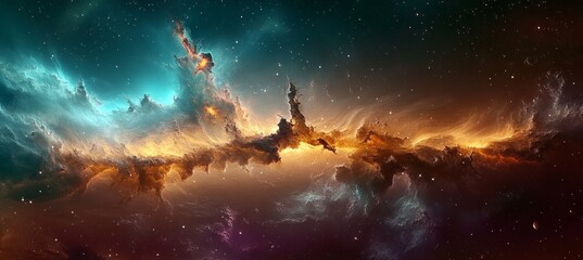 Wall Mural - vibrant colorful nebula in deep space with fiery gases, hot plasma, space dust, and glowing lights