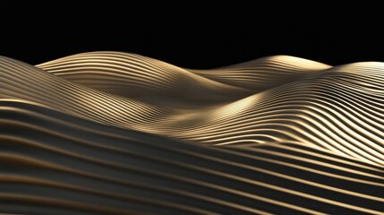Poster - Golden, undulating lines form abstract landscape against black backdrop