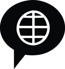 Poster - Black speech bubble graphic featuring a simple globe icon inside