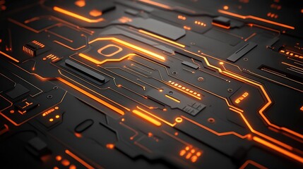 Aufkleber - Glowing orange circuits on a dark tech background