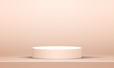 Poster - empty round stage podium on cream or beige color studio room copy space design background