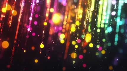 Poster - Vibrant, multicolored light streaks and bokeh on black background