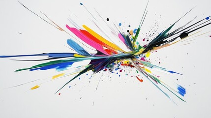 Poster - Vibrant, dynamic explosion of colorful paint streaks and splatters on white background