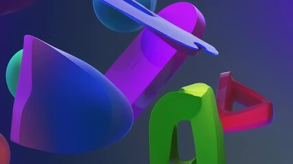 Poster - Abstract colorful shapes floating and rotating slowly in space  
