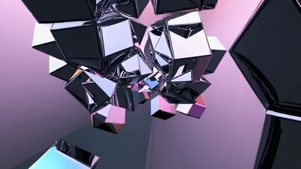 Poster - Abstract shapes floating and rotating slowly in colorful space  