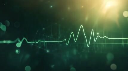 Poster - Abstract Visualization of Audio Waves and Sound Frequencies with Green Light Effects and Bokeh Backgrounds for Creative Media Use