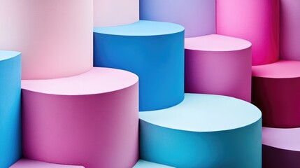 Poster - Abstract pastel-colored cylindrical forms, cascading in a rhythmic pattern