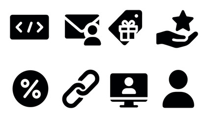 Set of black web and business icons for digital platforms