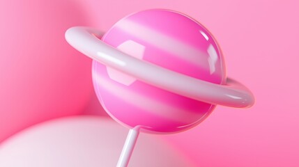 Aufkleber - pink lollipop with ring imitating saturn image render 3d. cosmic dessert. vivid planet like hard can