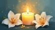 © K1drock - Illustrated memorial scene with artistic candle and stylized lilies in soft dreamy candlelight painting style